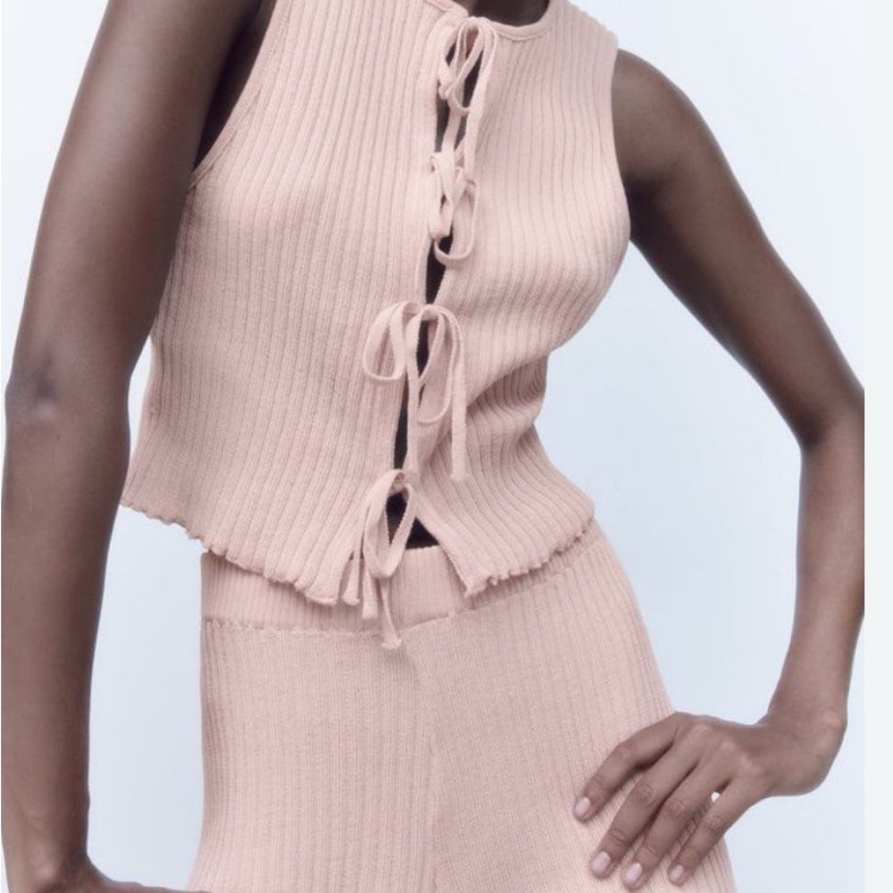 Zara Pink Ribbed Knit Top and Pants Set